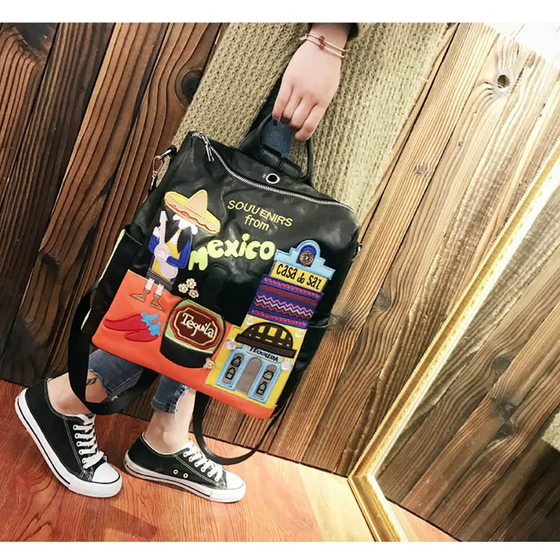 IPinee женский кожаный рюкзак черный Bolsas Mochila Feminina большой дизайнерский мультяшный школьный рюкзак для девочек Дорожная сумка - Цвет: Черный