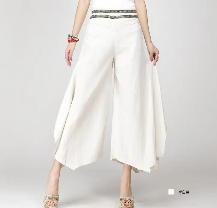 Женские свободные брюки из хлопка и льна свободного покроя с широкими штанинами
