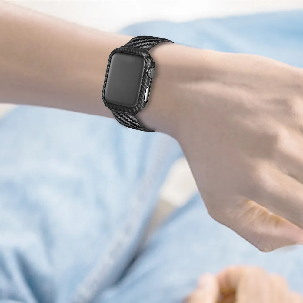 Ремешок из натуральной кожи с узором из углеродного волокна для Apple Watch 38 мм 42 мм 40 мм 44 мм наручный ремень для iWatch 4 3 2 1