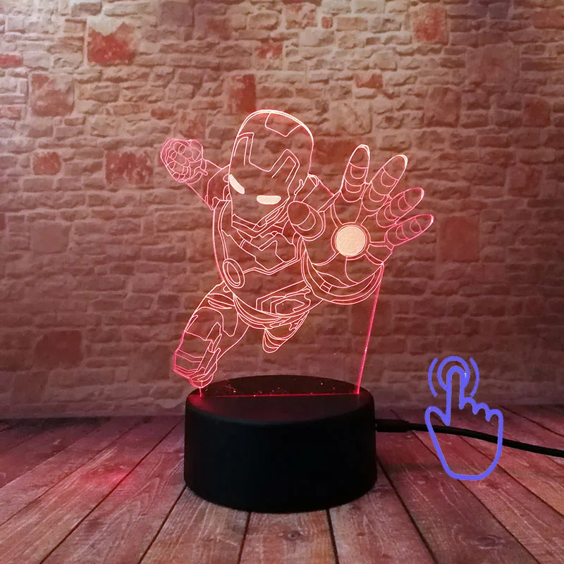 Touch Switch 4 С героями комиксов Марвел, фигурка железного человека 3D Иллюзия светодиодный стол Ночной светильник 7 цветов Изменение светильник Мстители супергероев с принтом «Железный человек», Figuras светильник обучающая игрушка - Цвет: Touch Switch 4