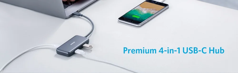 Anker USB C концентратор, 4 в 1 взаимный обмен данными между компьютером и периферийными устройствами C адаптер переменного тока, 4K кабель-Переходник USB C на HDMI, с 2 портами(стандарт 3,0 Порты, 60 Вт Мощность доставки зарядки Порты и разъёмы для MacBook Pro и многое другое
