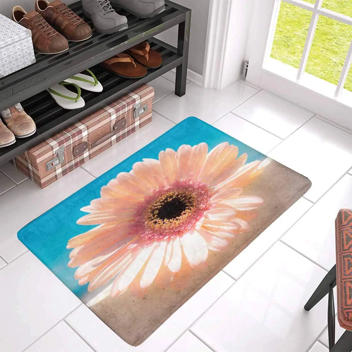 Beautiful Pink Daisy Flower Summer Plant Anti-Slip Door Mat Home Decor Personalized Indoor Entrance Doormat | Дом и сад
