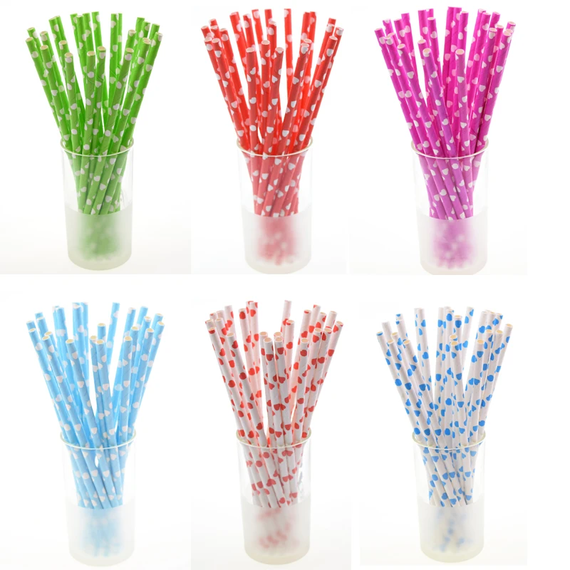 50 шт./лот бумажные соломинки с узором в виде сердца для детей на день рождения
