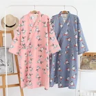 Новый 100% хлопок двойной марлевой халат мультфильм кролик лето тонкий халат домашняя пижама для отдыха кимоно длинные чистые одежды для ванной
