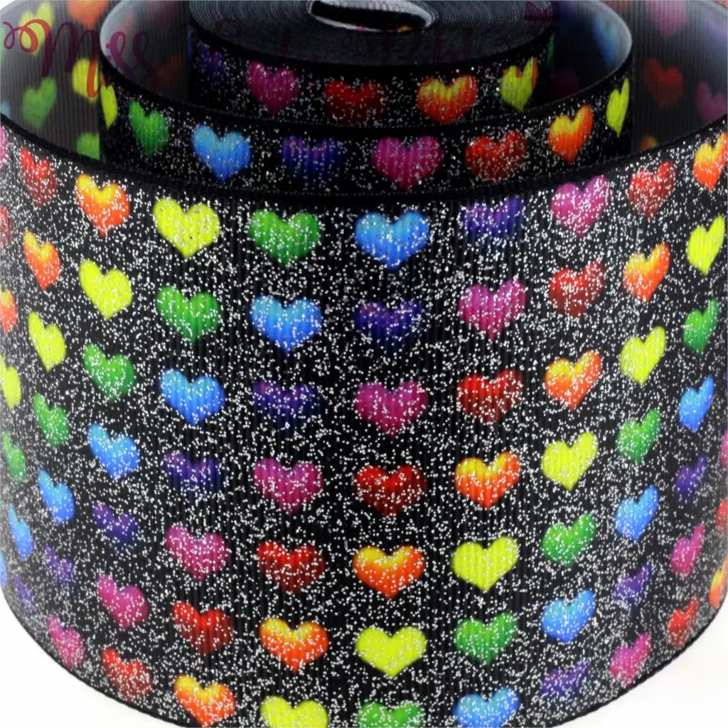 Лента Корсажная с принтом в виде сердца 5 ярдов/рулон 3 дюйма 75 мм|printed grosgrain