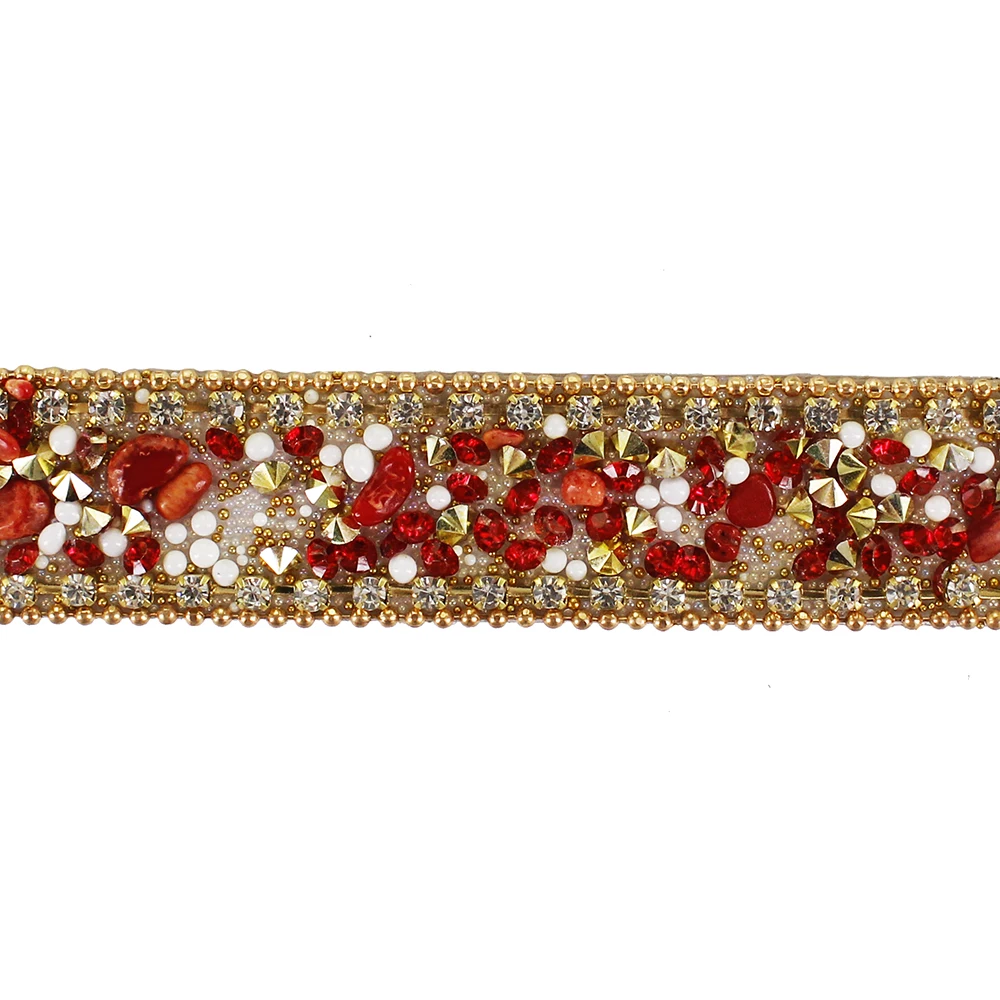 10yards Red Gold Hot fix Rhinestones Trim Chain Crystal Iron on Applique Trimming Stickers for Collars Shoes Edging | Дом и сад