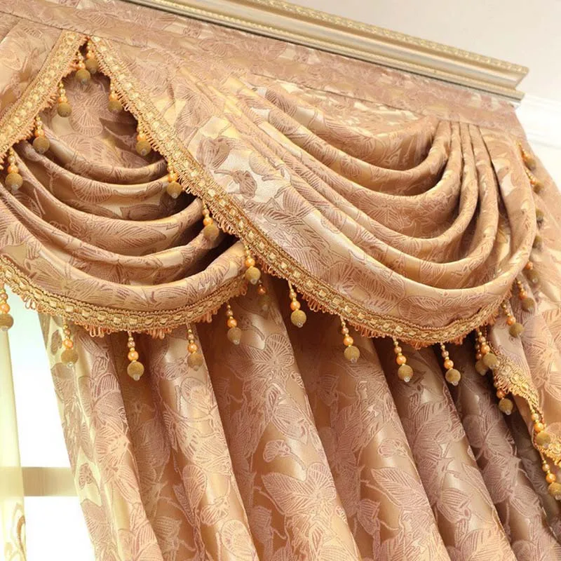 Штора Хелен розовые золотисто-коричневые занавески с вышитыми бусинами для