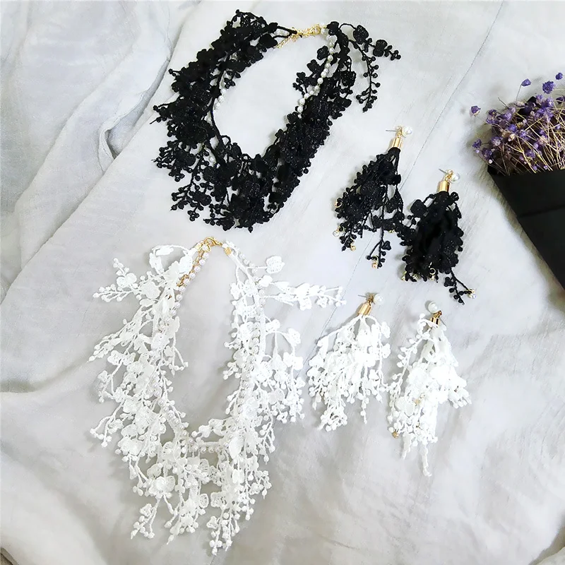 Модные очаровательны жемчужина Кружево колошения Chocker комплект ювелирных