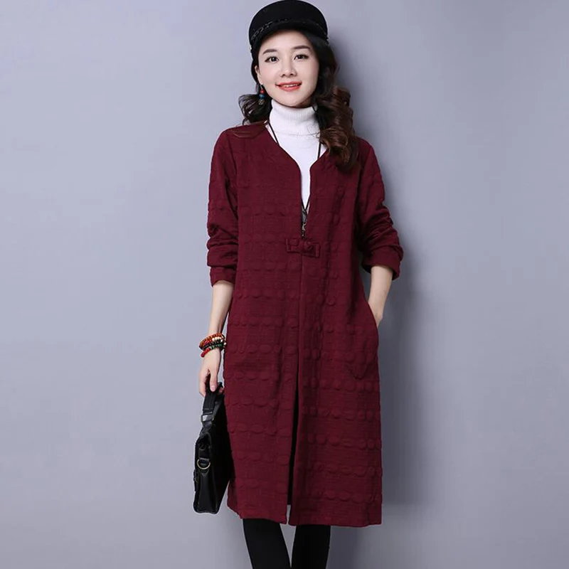 

New Fashion Woman trench coat 2018 Autumn Winter Vintage Cortavientos Long Section Loose Plus Size Cardigan Coat Windbreaker