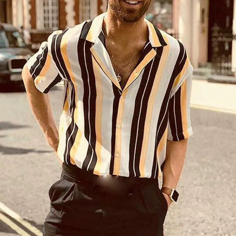 Мужская винтажная рубашка с коротким рукавом на пуговицах | одежда