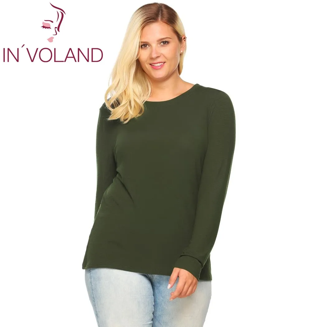 Женская футболка IN'VOLAND повседневная Однотонная большого размера с длинным