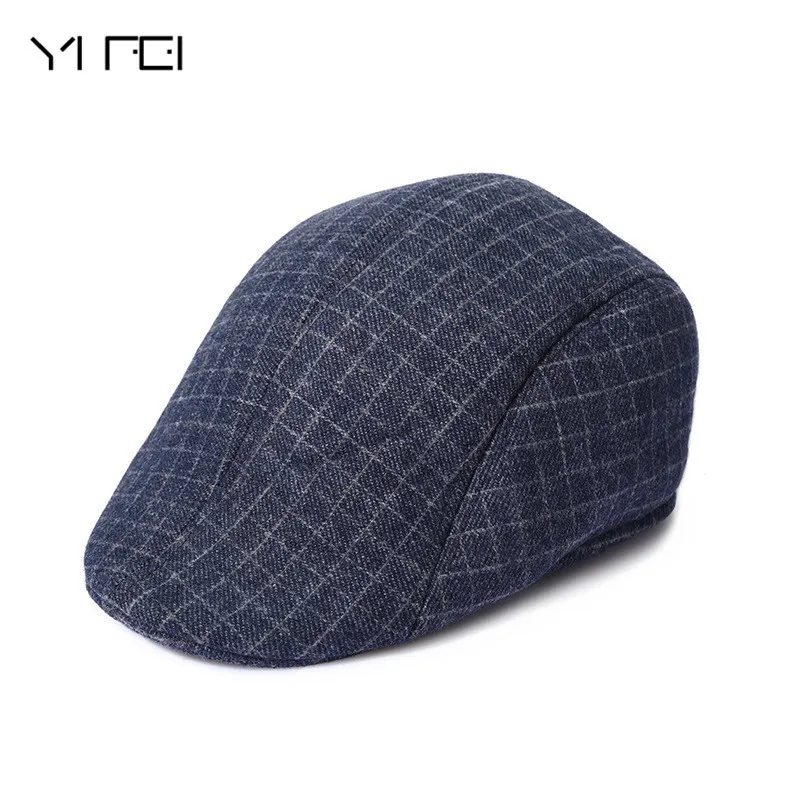 YIFEI Newsboy твидовый плед Gatby Painter Planas Gorras Взрослый Регулируемый зимний мужской утепленный шерстяной клетчатый теплый берет