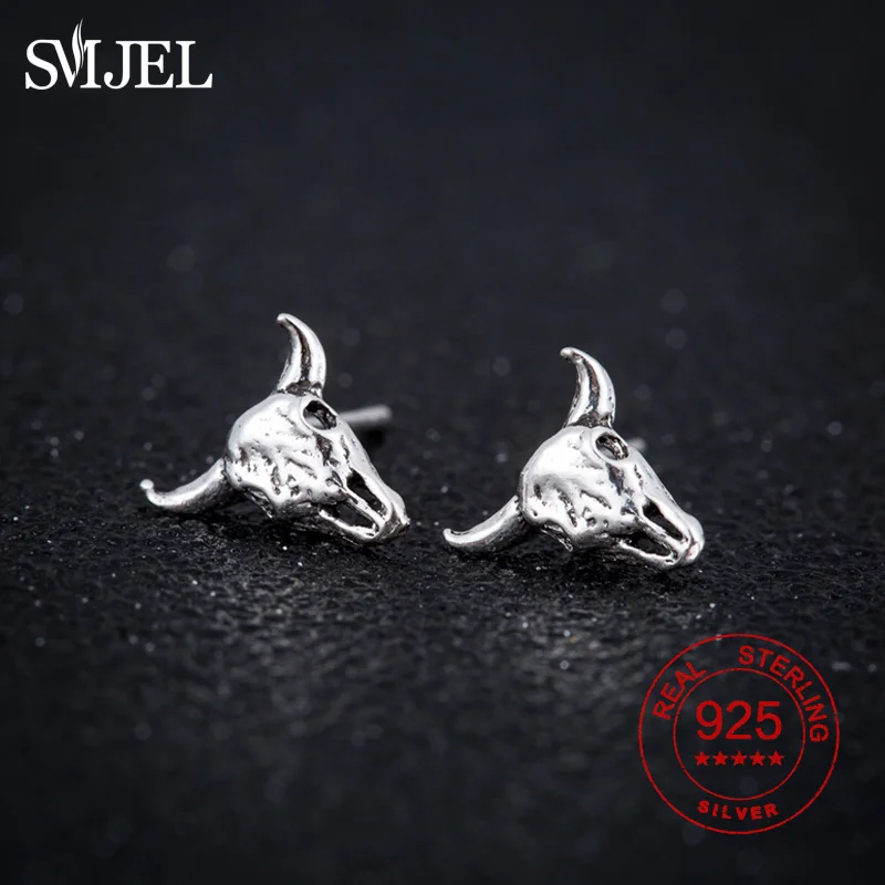 Мужские Серьги SMJEL в виде Головы Быка из стерлингового серебра 100% пробы ювелирные