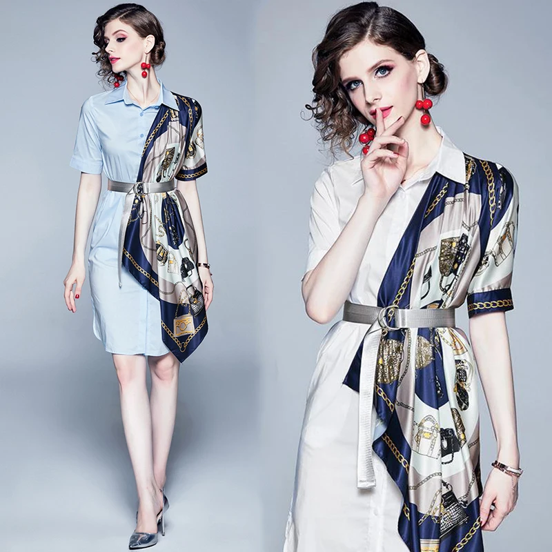 Trytree 2020 летнее женское платье повседневное с отложным воротником и поясом