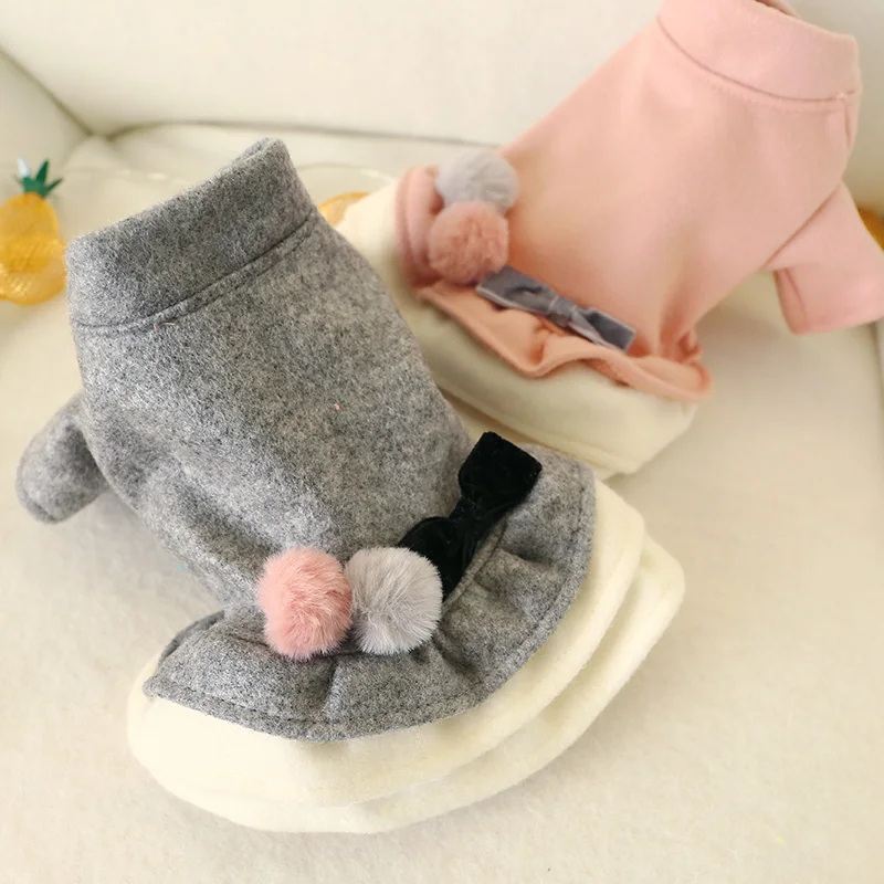 Костюм для собак с ворсом, кошка, розовый, серый, Осень-зима, французский бульдог, йоркширский терьер, платье, бальная юбка для маленьких и средних домашних животных