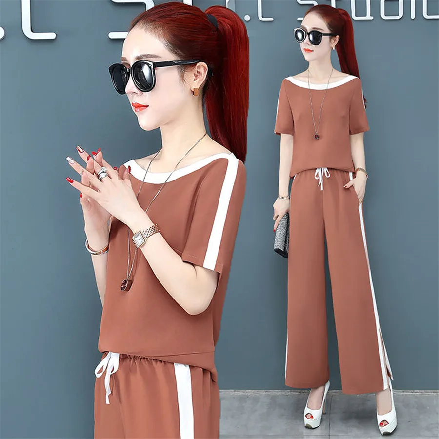 

Tracksuit Womens Sweatsuit 2019 Spring summer Fashion Long Sleeve Tops and Wide Leg Pants Set Two Piece Plus size