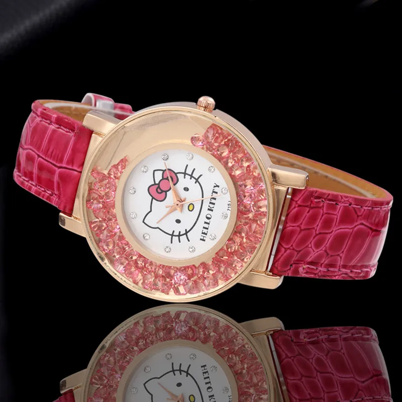Новинка 2018 стильные женские часы Hello Kitty модные кварцевые из искусственной кожи