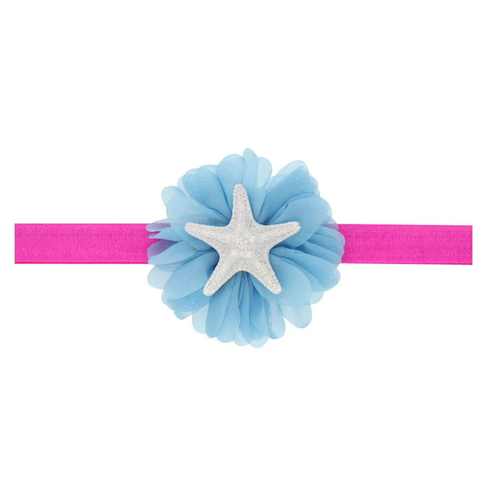 Nishine Chiffon Flower with Starfish Rhinestone Headband Little Mermaid Inspired Hairband Hair Accessories Birthday Gift |