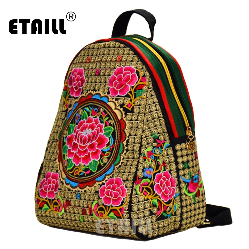 ETAILL этнический бохо индийский тайланский вышитый рюкзак Цветочная Роза большая