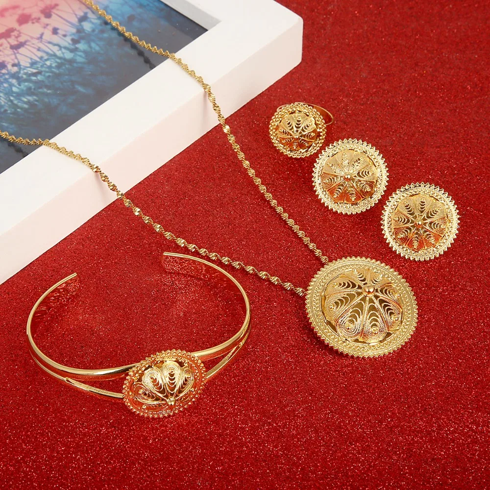 Комплект из эфиопских ювелирных изделий Joias Ouro золотого цвета украшения Эфиопия