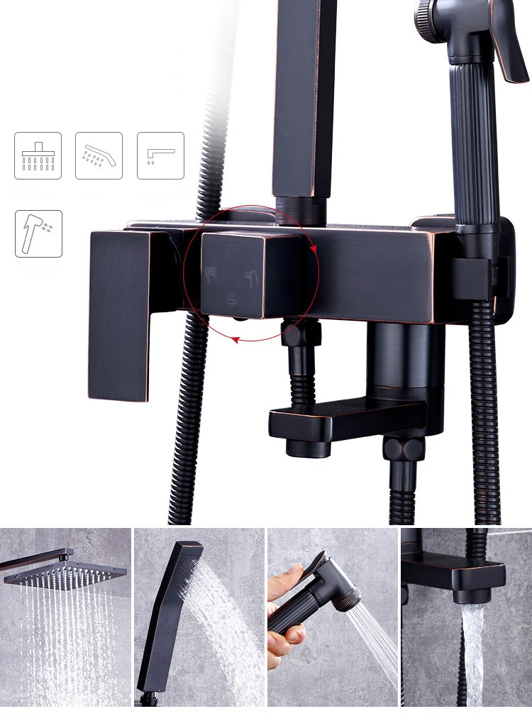 

Senducs Black Shower Set Square Top Shower Comfortable Bathroom Shower System Quality Brass Bath Black Shower Set