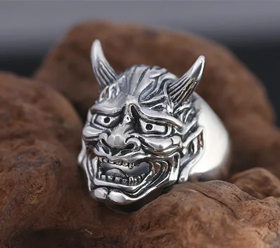 Серебряное регулируемое кольцо Evil Oni Noh Hannya 925 пробы