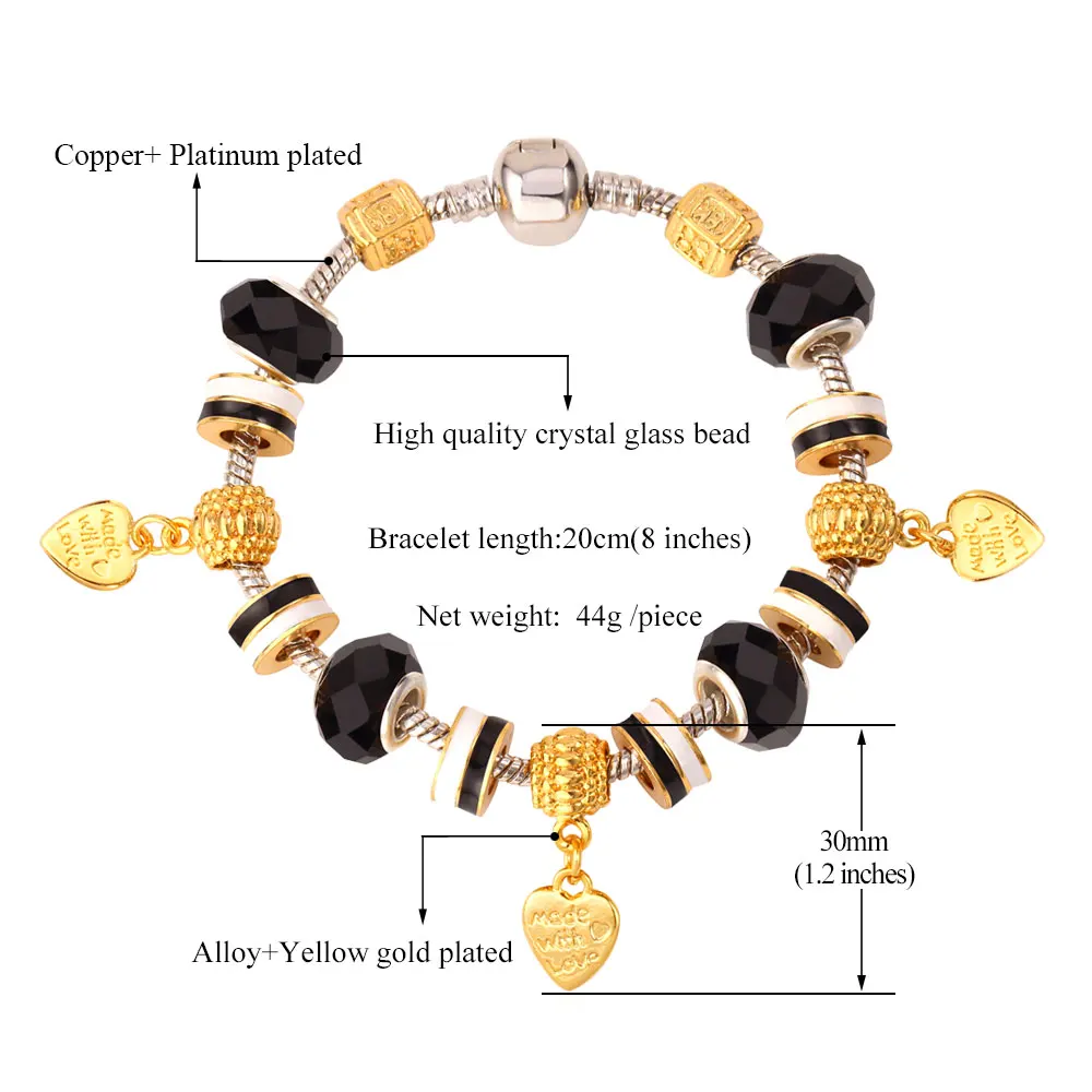 Женский браслет с подвесками в виде сердца золотого цвета|bracelets for|charm braceletcharm