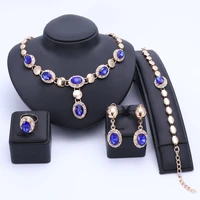new african jewelry sets gold color imitated gem crystal women wedding necklace bracelet earring ring jewelry sets