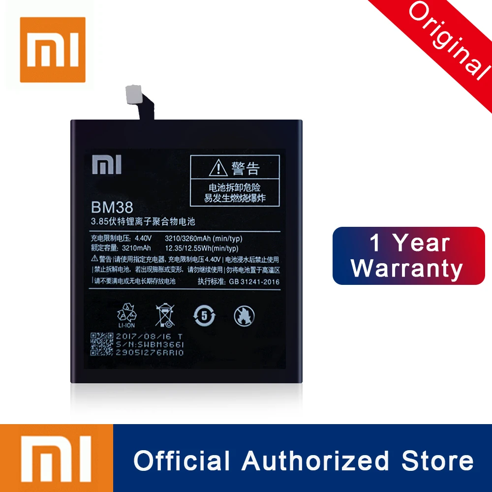 Xiao Mi 100% оригинальный запасной аккумулятор BM38 для Xiaomi 4S M4s аккумуляторная батарея