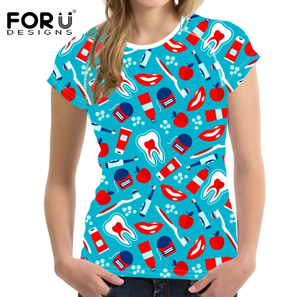 Повседневные женские футболки FORUDESIGNS Kawaii С мультяшным рисунком дантиста летние