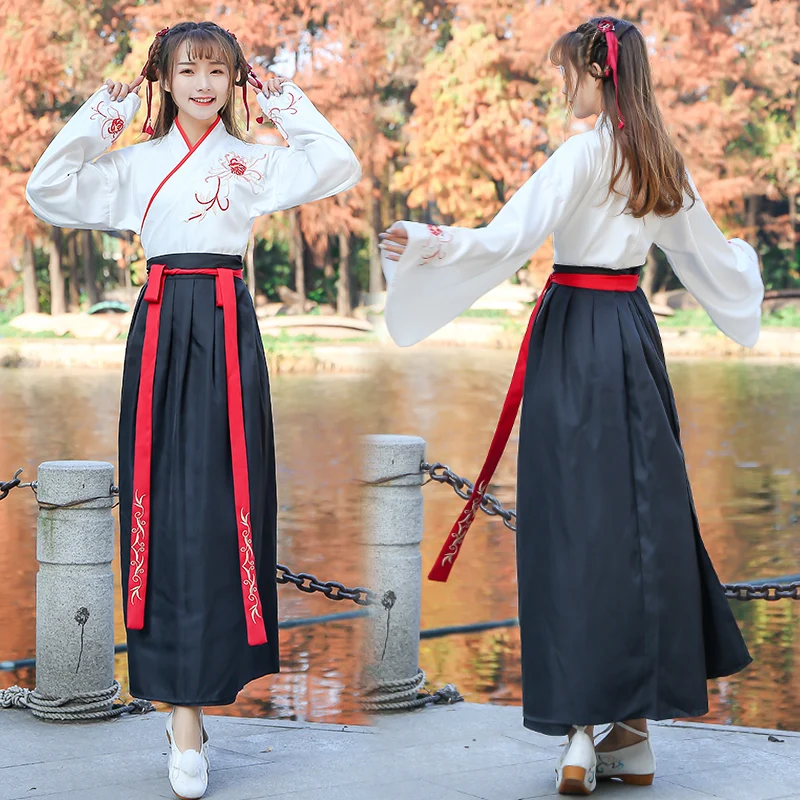 Платье ханьфу традиционный китайский костюм с длинными рукавами вышивка в