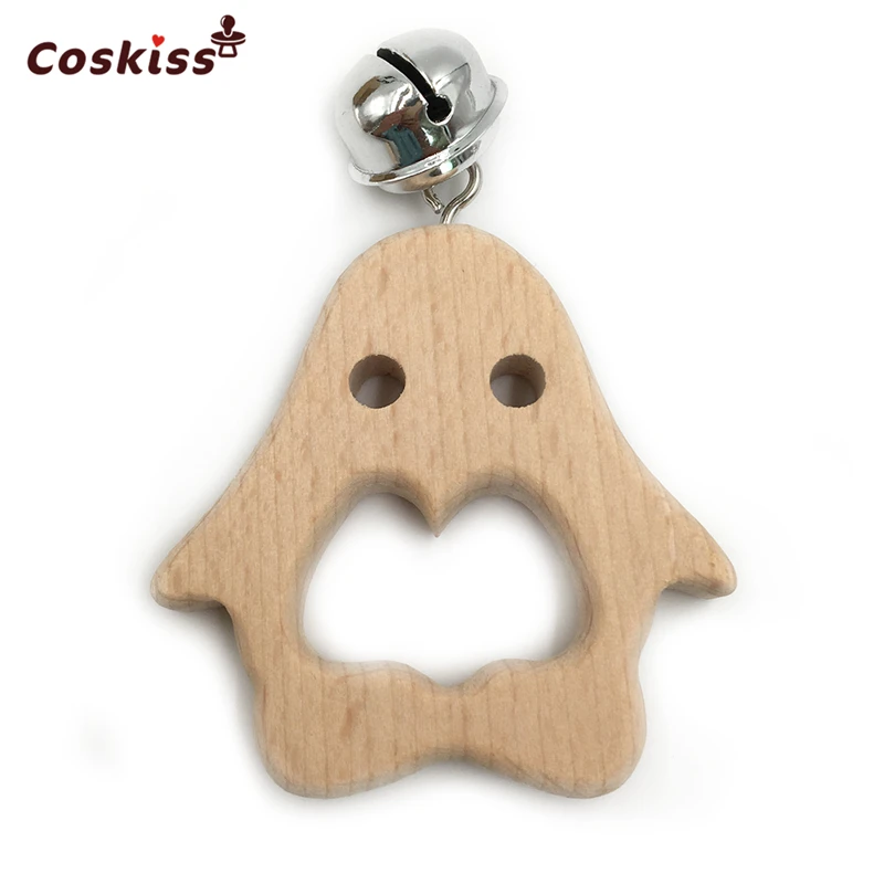 Детский Прорезыватель для зубов колокольчики из бука деревянный Пингвин