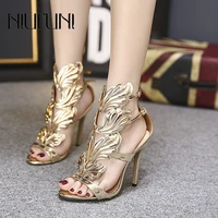 summer pumps gold sandals for women sexy high heels open toe ladies shoes metal wings females gladiator stiletto sandals hollow