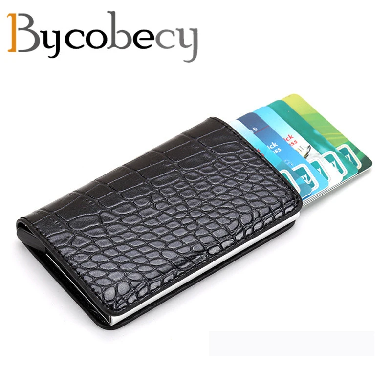 

Держатель для кредитных карт BYCOBECY, из алюминиевого сплава, с RFID-защитой, из искусственной кожи