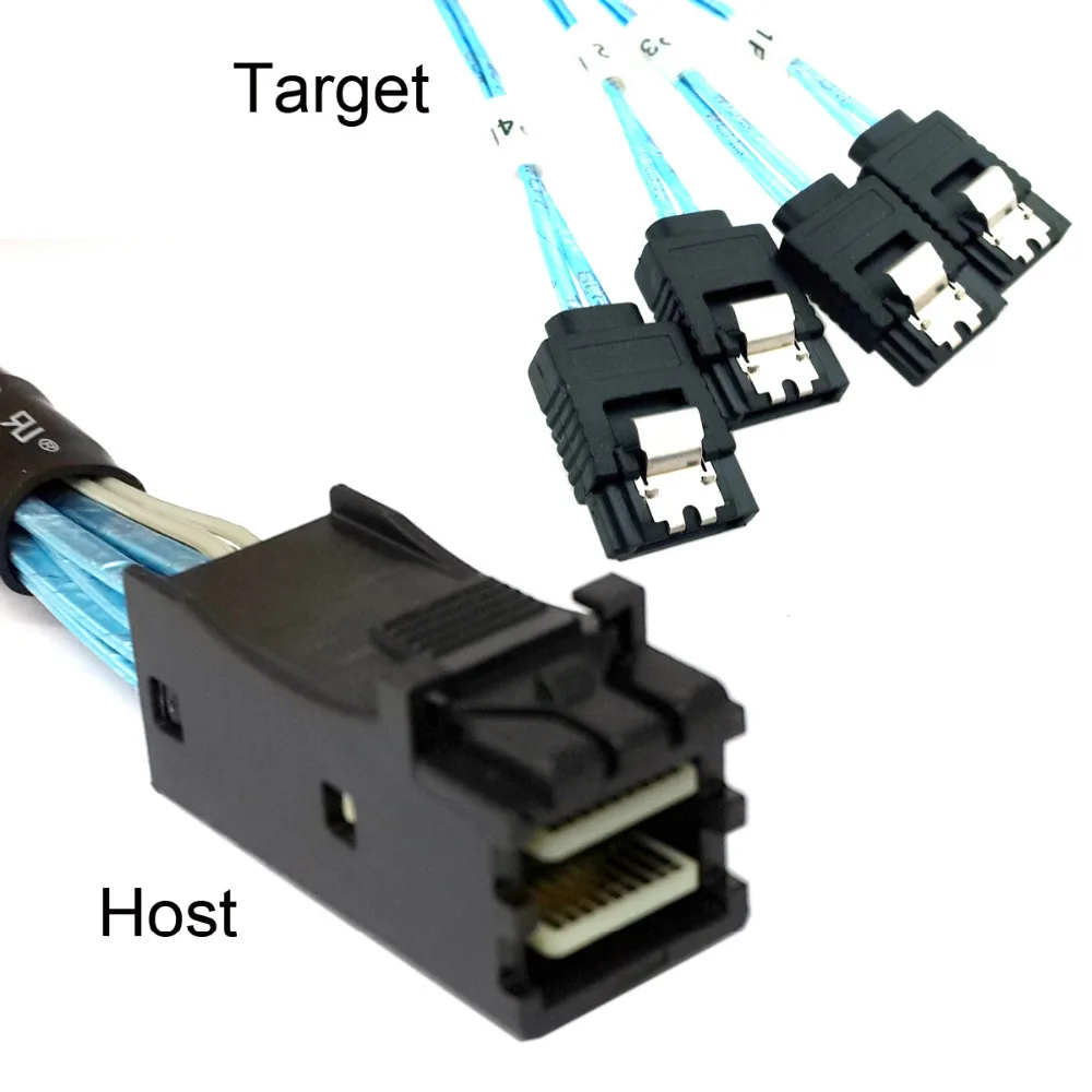 

CY Internal Mini SAS SFF-8643 Host to 4 SATA 7pin Target Hard Disk 6Gbps Data Server Raid Cable 50cm