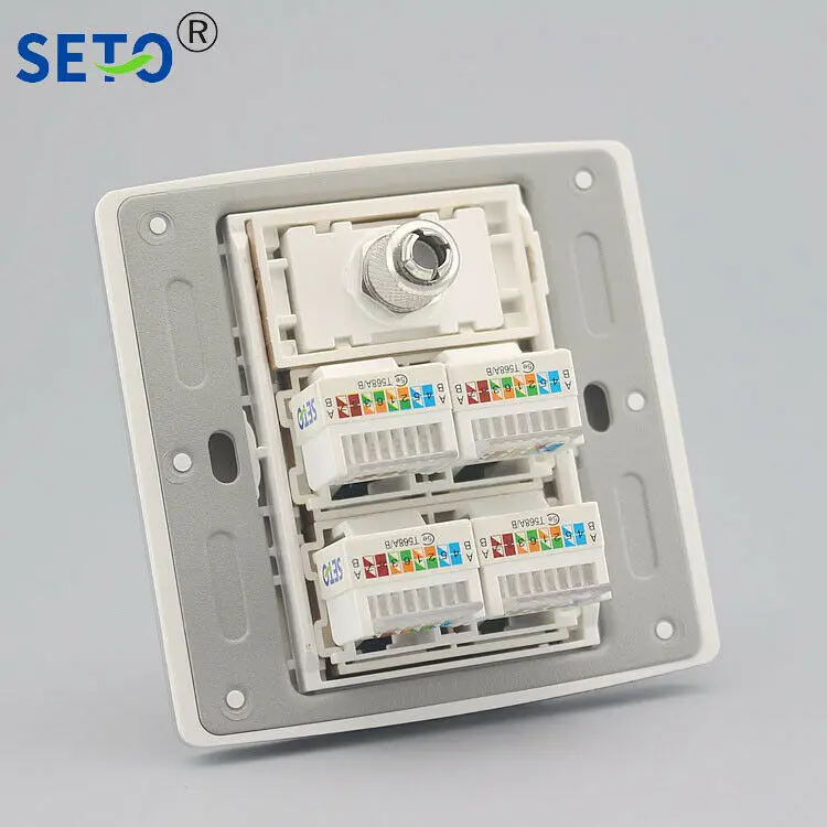 86 Тип четыре порта RJ45 Cat5e Lan + один ТВ настенная пластина розетка Keystone Лицевая