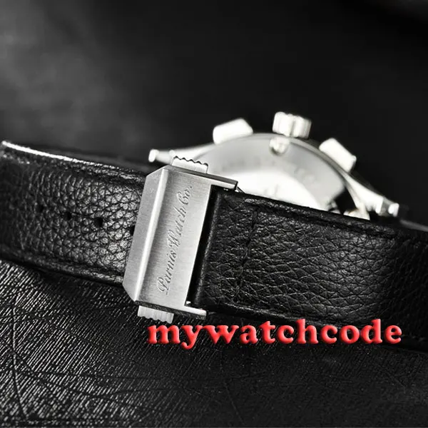 44mm parnis black dial date window quartz chronograph mens wrist watch P521 | Наручные часы