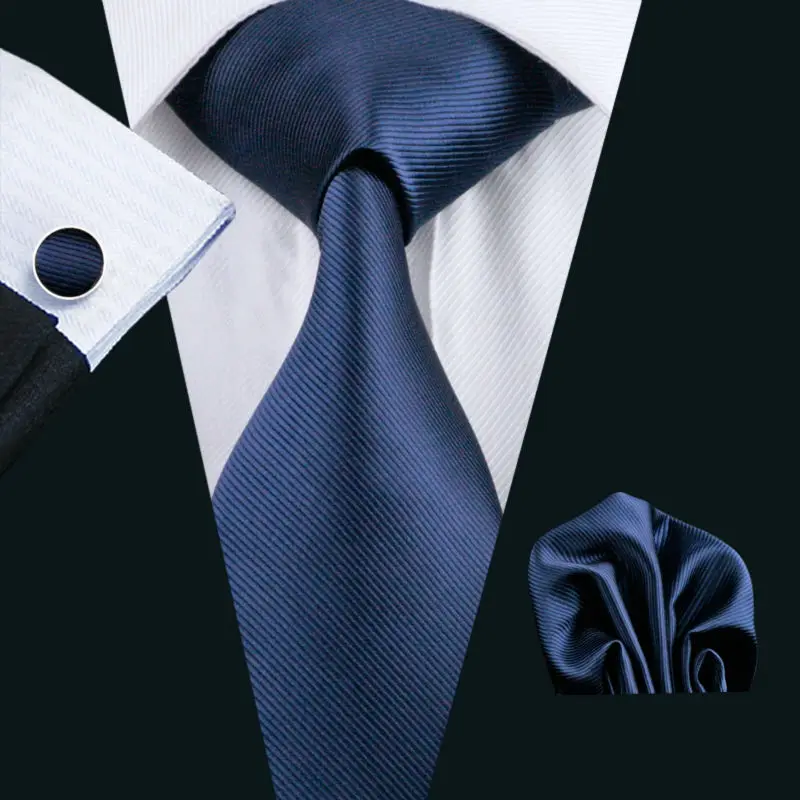 

Ties For Men 100% Silk Midnightblue Solid Jacquard Woven Gravata Tie Hanky Cufflink Set For Formal Wedding Business Party LS-770