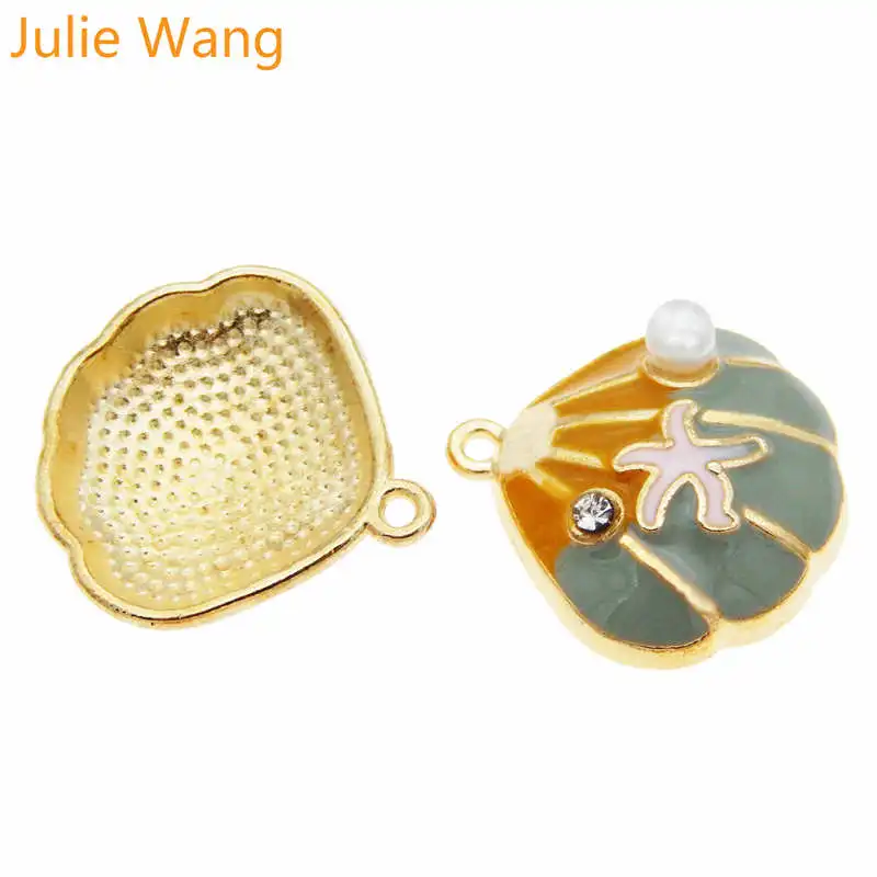 Julie Wang 6 шт эмалированная ракушка Морская звезда амулеты жемчуг горный хрусталь