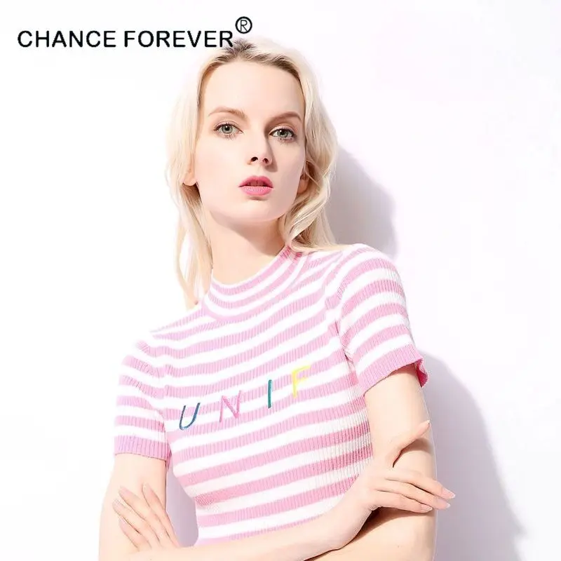 2017 Chance Forever Женские винтажные трикотажные укороченные топы маленький макет шеи