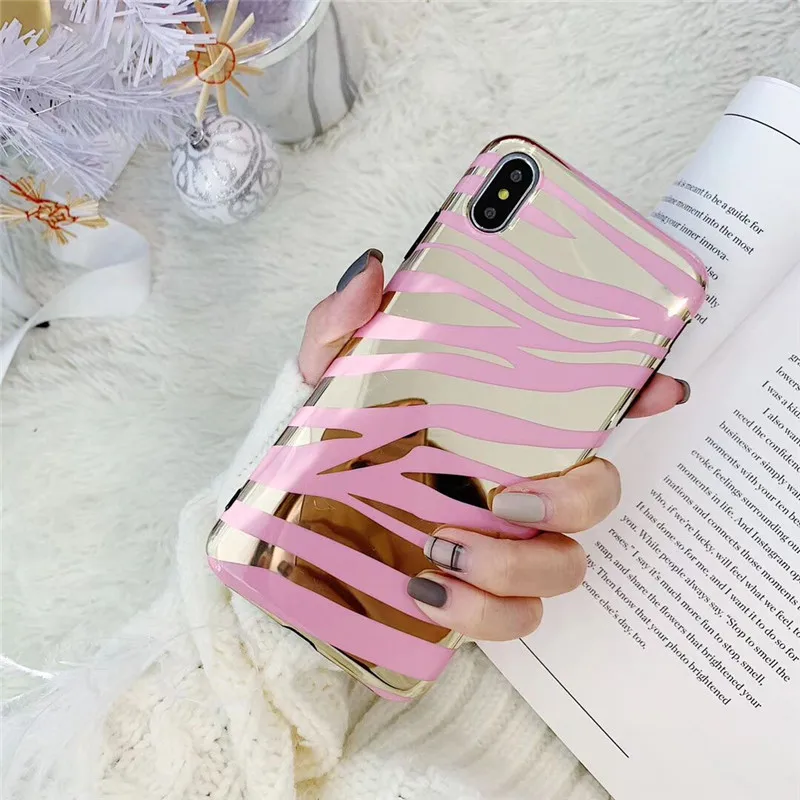 DSICASE Fashion laser mirror zebra pattern Phone Case For iphone XS Max X XR 6 6S 7 8 Plus Cover IMD glossy soft | Мобильные