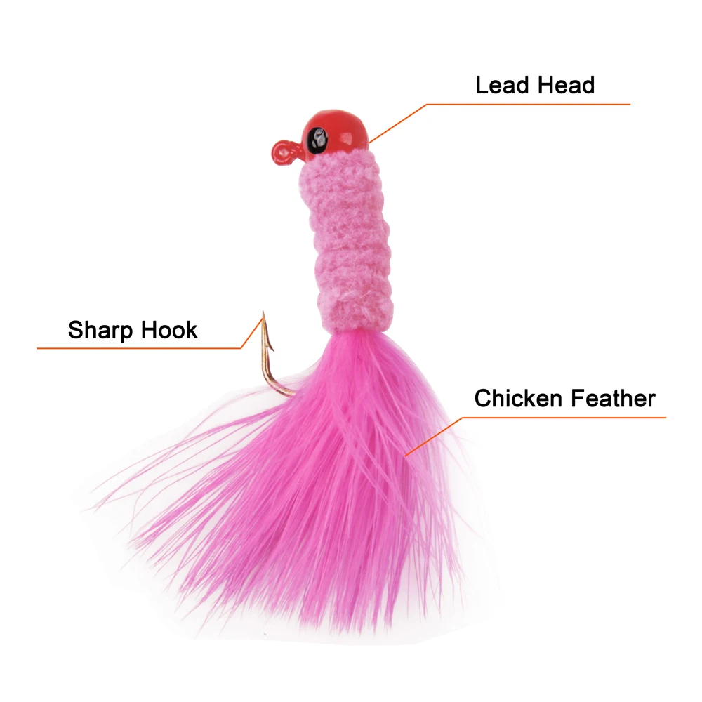 10Pcs Crappie Jigs Fishing Hard Lure Lead Head Hook Fly Lures With Feathers For Worm Baits Barbed Hooks | Спорт и развлечения
