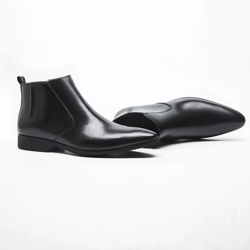 New pointed toe genuine leather men boots autumn winter mens ankle shoes high quality daily work man black brown | Обувь