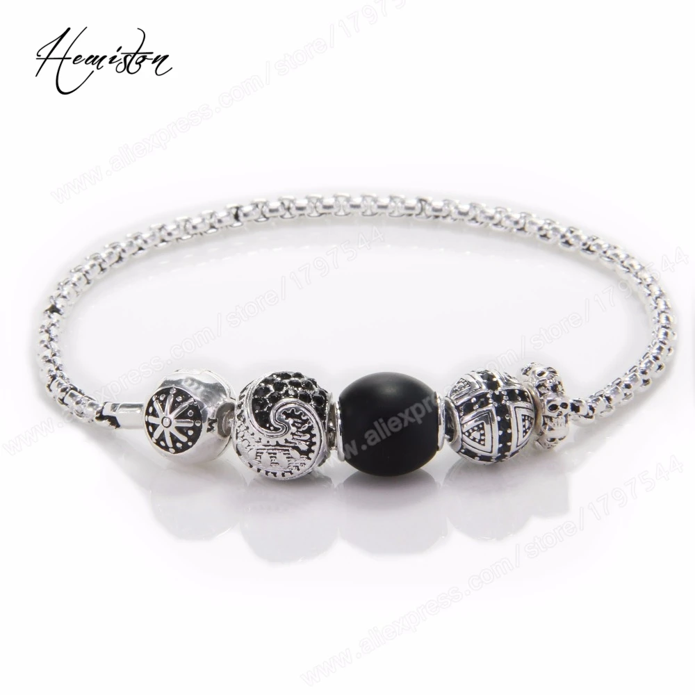 Томас KM браслет из бисера с поперечным маори черный обсидиан бусины фиксатор в