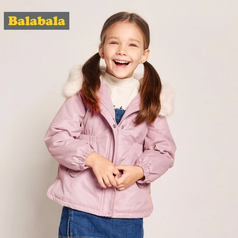 Balabala/куртка на флисовой подкладке для маленьких девочек со съемной отделкой из искусственного меха на капюшоне; куртка с капюшоном с карманом и кулиской на талии