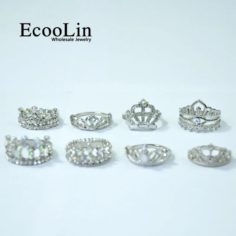 Бижутерия EcooLin 10 шт. модные циркониевые блестящие посеребренные кольца с короной