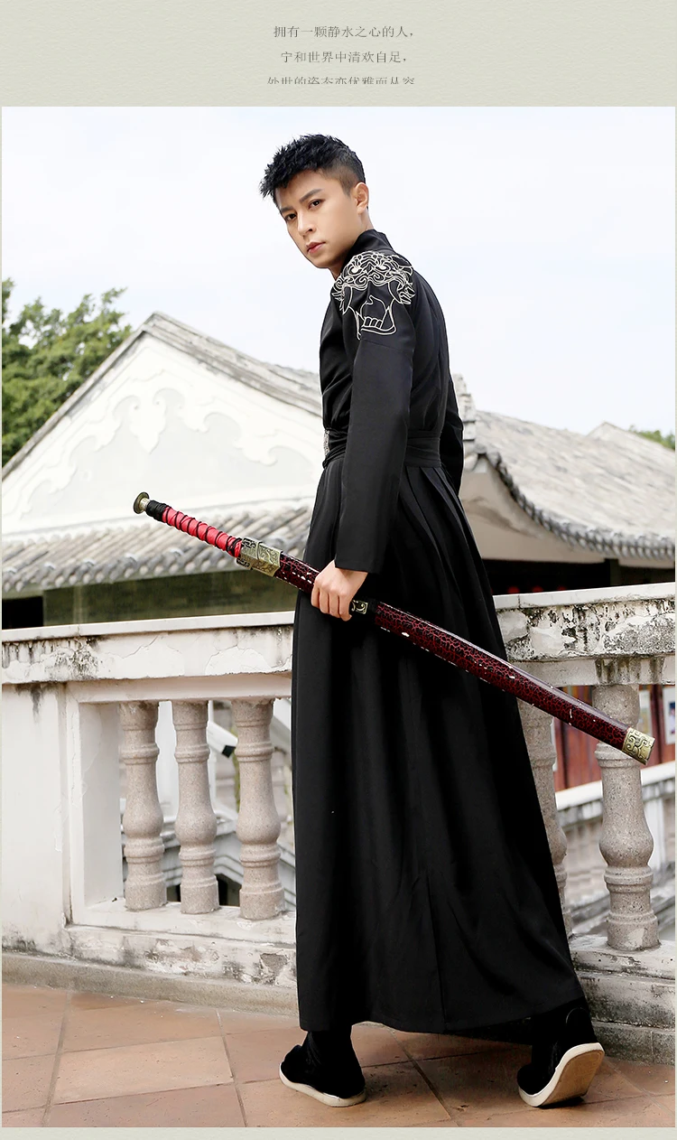 Hanfu мужской Древний китайский костюм черная одежда ушу традиционный старинный сценический наряд Династия Цин костюм представление DNV11614