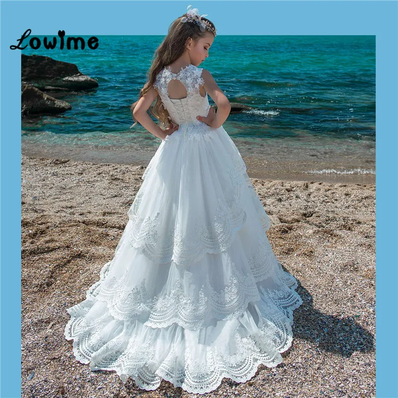 Белые пышные платья для девочек Vestido De Daminha 2018 многоярусная аппликация цветы тюль