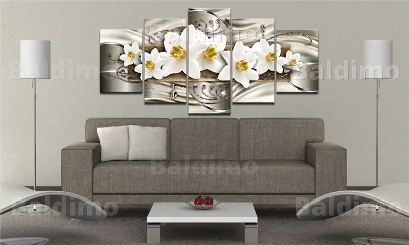 5 шт. классические цветы постер Bling Wall Art элегантный цветок лилии холст картины для гостиной домашний декор