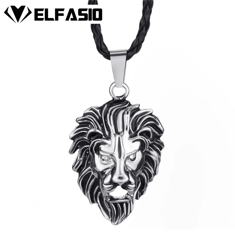 

Mens Boys Silver Lion King CZs Pendant with Black Necklace Free Shipping LP224